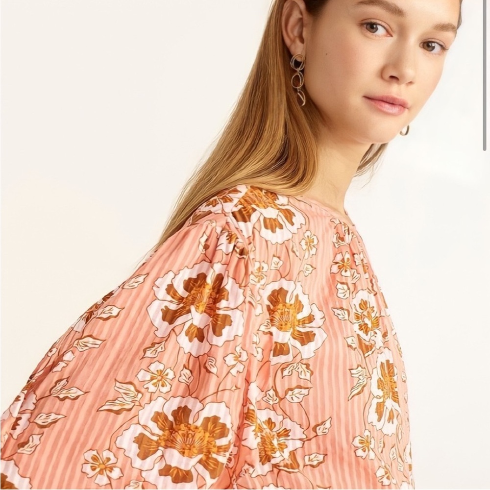 J. Crew / Ruffle-sleeve top in climbing floral coral pink blouse S - Picture 2 of 7